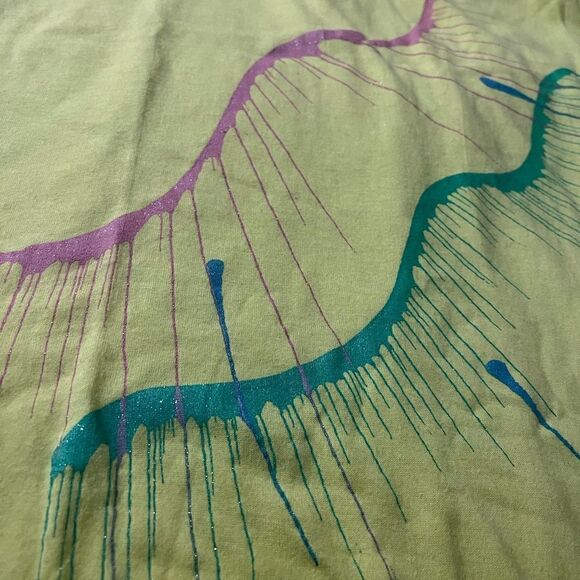 80s vintage custom canary yellow Hanes Fifty-Fifty tee shirt with splash print - Picture 5 of 12